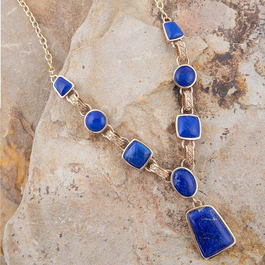 Royal Blue Lapis Golden Pendant Necklace - Barse Jewelry - Flyclothing LLC