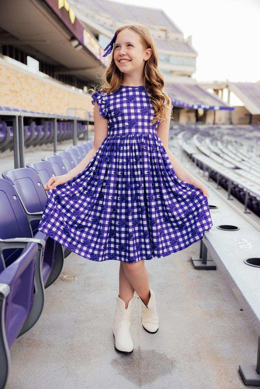 TCU Plaid Frog Flutter Twirl Dress - Mila & Rose ® - Flyclothing LLC