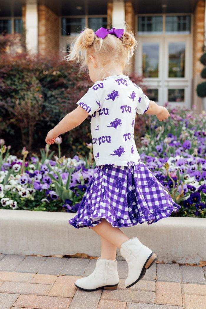 TCU Plaid Frog Ruffle Twirl Skort - Mila & Rose ® - Flyclothing LLC