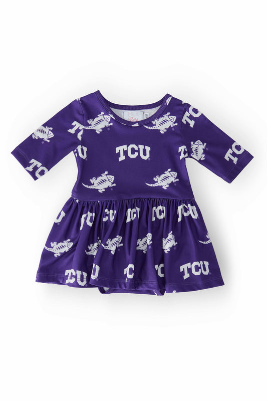 TCU Purple Frog 3/4 Sleeve Twirl Bodysuit - Mila & Rose ® - Flyclothing LLC