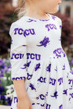 TCU White Frog 3/4 Sleeve Pocket Twirl Dress - Mila & Rose ® - Flyclothing LLC