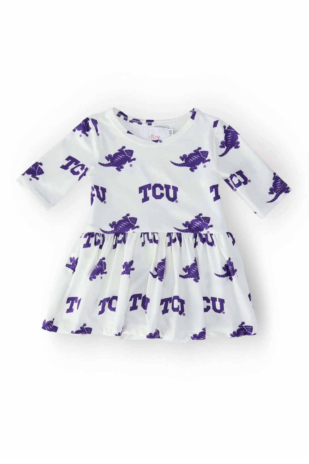 TCU White Frog 3/4 Sleeve Twirl Bodysuit - Mila & Rose ® - Flyclothing LLC