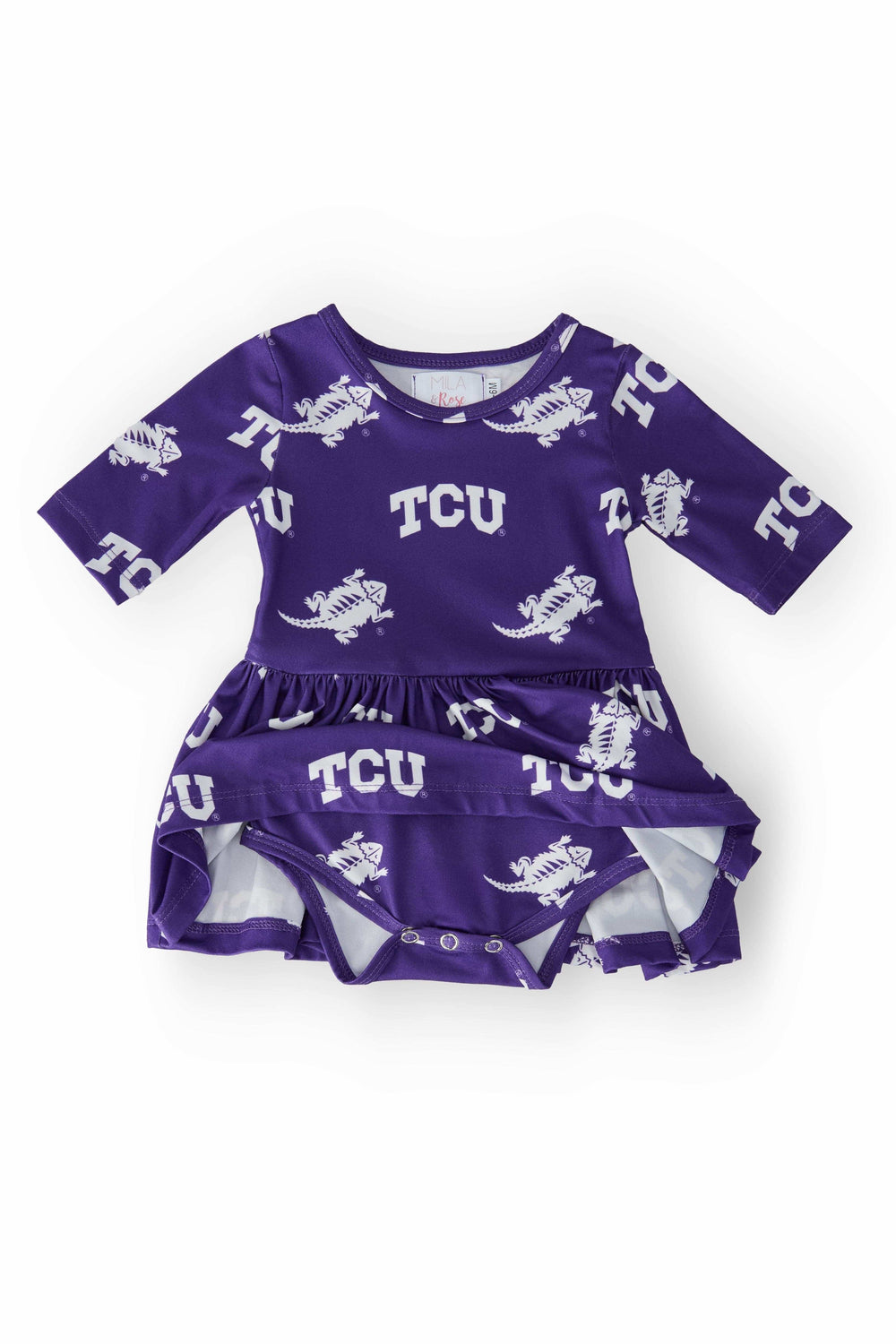 TCU Purple Frog 3/4 Sleeve Twirl Bodysuit - Mila & Rose ® - Flyclothing LLC