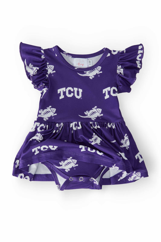 TCU Purple Frog Flutter Twirl Bodysuit - Mila & Rose ® - Flyclothing LLC