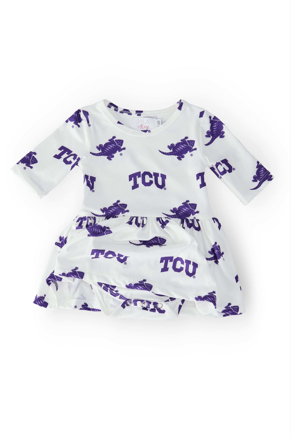 TCU White Frog 3/4 Sleeve Twirl Bodysuit - Mila & Rose ® - Flyclothing LLC