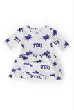 TCU White Frog 3/4 Sleeve Twirl Bodysuit - Mila & Rose ® - Flyclothing LLC