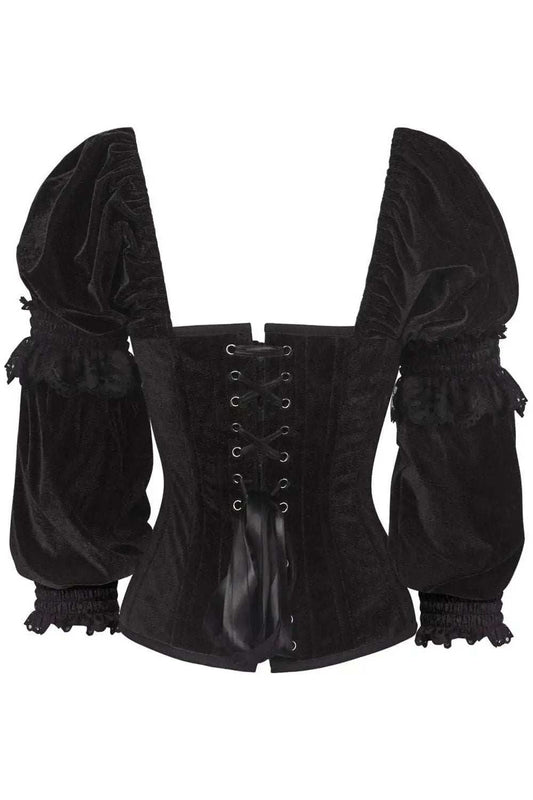 Daisy Corsets Top Drawer Black Velvet Steel Boned Long Sleeve Corset - Daisy Corsets - Flyclothing LLC