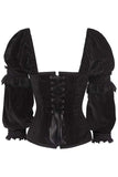 Daisy Corsets Top Drawer Black Velvet Steel Boned Long Sleeve Corset - Daisy Corsets - Flyclothing LLC