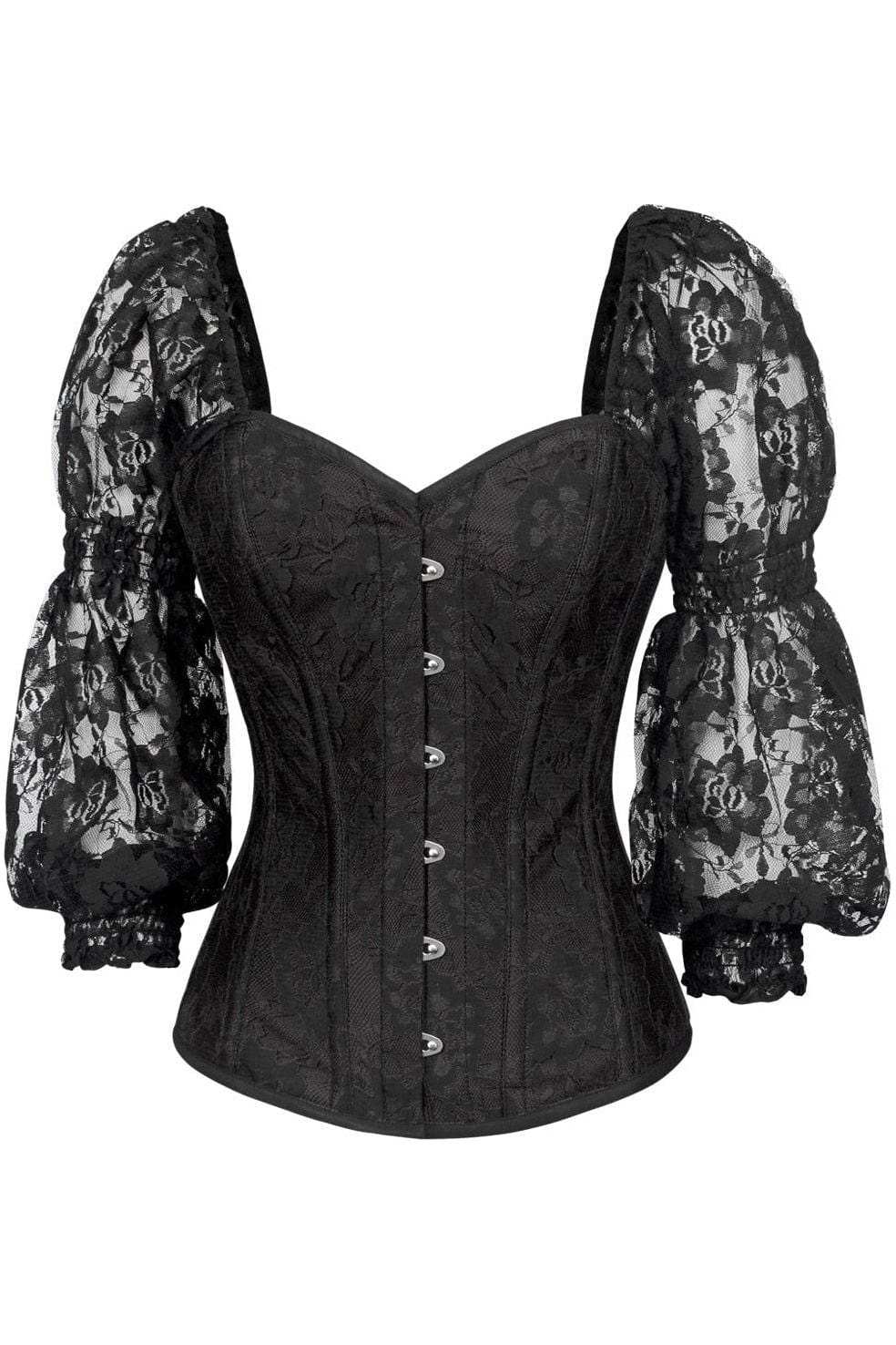 Daisy Corsets Top Drawer Black w/Black Lace Steel Boned Long Sleeve Corset - Daisy Corsets - Flyclothing LLC