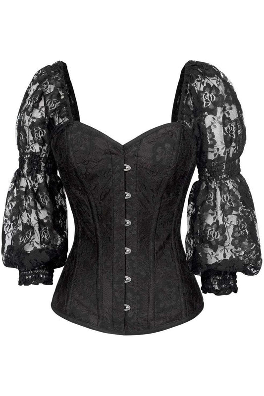Daisy Corsets Top Drawer Black w/Black Lace Steel Boned Long Sleeve Corset - Daisy Corsets - Flyclothing LLC