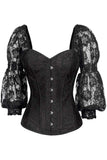 Daisy Corsets Top Drawer Black w/Black Lace Steel Boned Long Sleeve Corset - Daisy Corsets - Flyclothing LLC