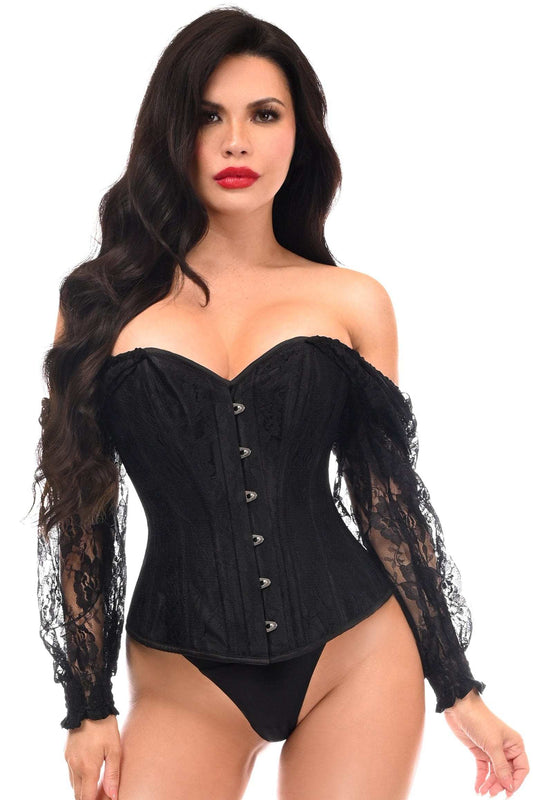 Daisy Corsets Top Drawer Black w/Black Lace Steel Boned Long Sleeve Corset - Daisy Corsets - Flyclothing LLC
