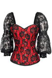 Daisy Corsets Top Drawer Red w/Black Lace Steel Boned Long Sleeve Corset - Daisy Corsets - Flyclothing LLC