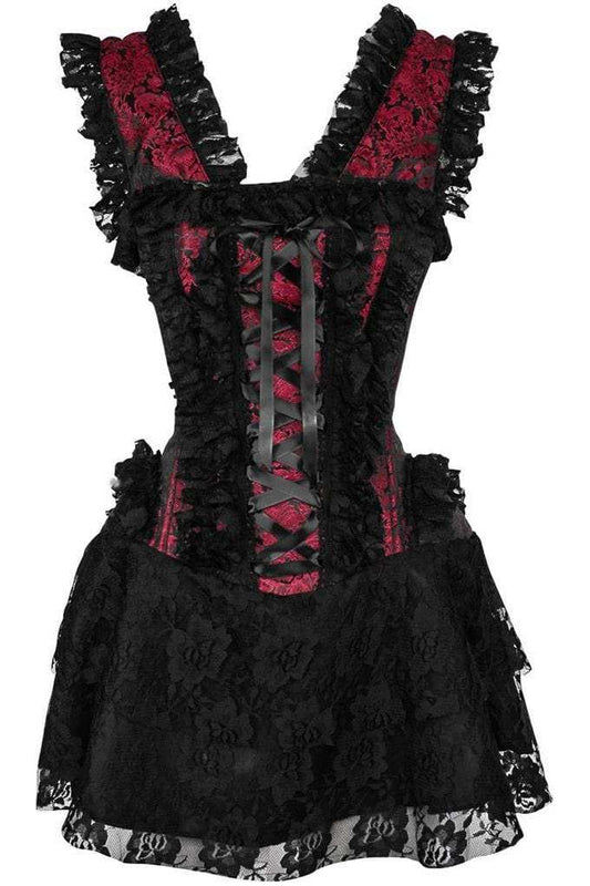 Daisy Corsets Top Drawer Steel Boned Red/Black Lace Victorian Corset Dress - Daisy Corsets - Flyclothing LLC