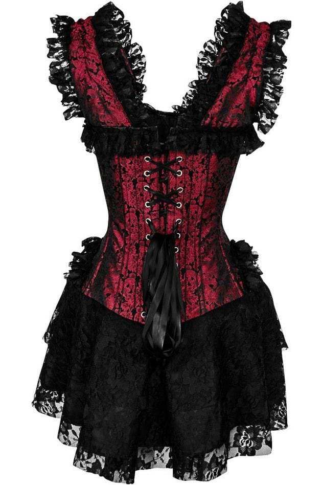Daisy Corsets Top Drawer Steel Boned Red/Black Lace Victorian Corset Dress - Daisy Corsets - Flyclothing LLC