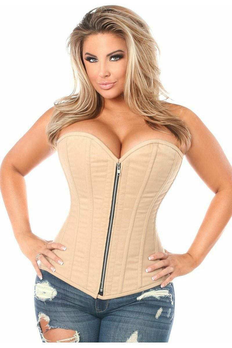 Daisy Corsets Top Drawer Tan Cotton Steel Boned Corset w/Zipper - Daisy Corsets - Flyclothing LLC
