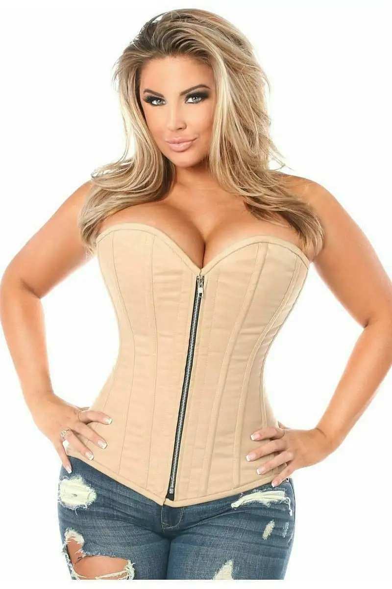 Daisy Corsets Top Drawer Tan Cotton Steel Boned Corset w/Zipper - Daisy Corsets - Flyclothing LLC