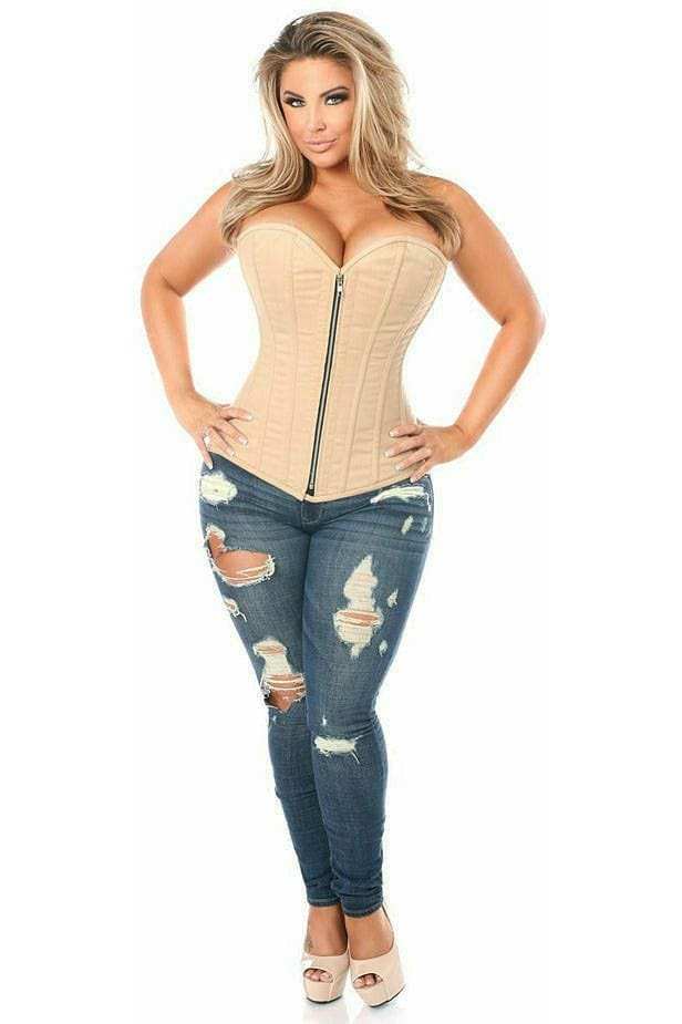 Daisy Corsets Top Drawer Tan Cotton Steel Boned Corset w/Zipper - Daisy Corsets - Flyclothing LLC