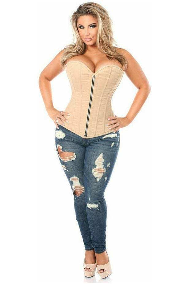 Daisy Corsets Top Drawer Tan Cotton Steel Boned Corset w/Zipper - Daisy Corsets - Flyclothing LLC