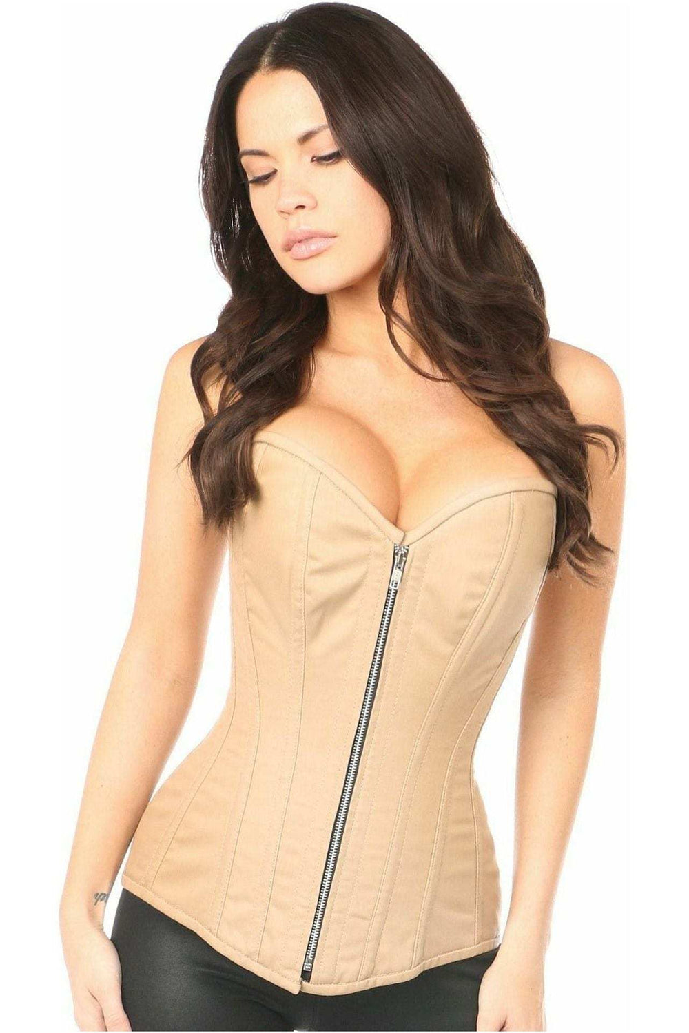 Daisy Corsets Top Drawer Tan Cotton Steel Boned Corset w/Zipper - Daisy Corsets - Flyclothing LLC