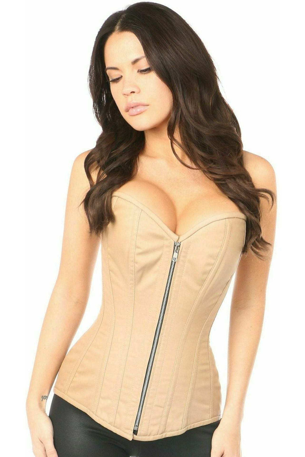 Daisy Corsets Top Drawer Tan Cotton Steel Boned Corset w/Zipper - Daisy Corsets - Flyclothing LLC