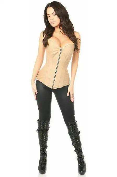 Daisy Corsets Top Drawer Tan Cotton Steel Boned Corset w/Zipper - Daisy Corsets - Flyclothing LLC