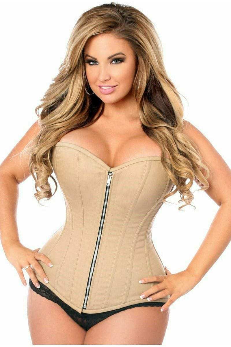 Daisy Corsets Top Drawer Tan Cotton Steel Boned Corset w/Zipper - Daisy Corsets - Flyclothing LLC