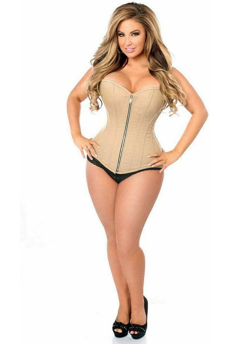 Daisy Corsets Top Drawer Tan Cotton Steel Boned Corset w/Zipper - Daisy Corsets - Flyclothing LLC