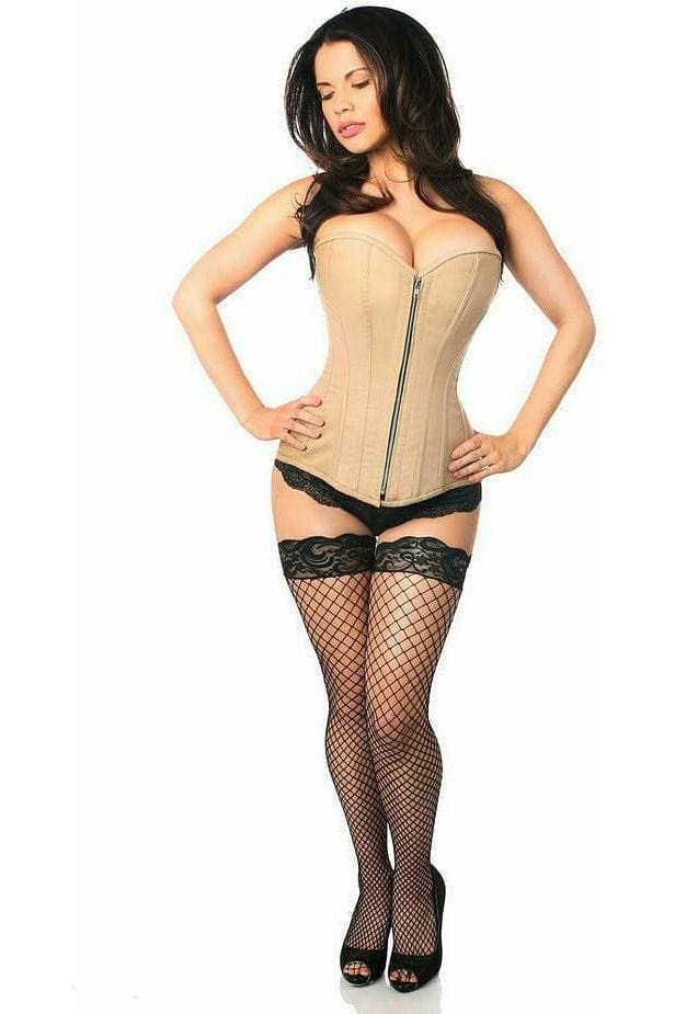 Daisy Corsets Top Drawer Tan Cotton Steel Boned Corset w/Zipper - Daisy Corsets - Flyclothing LLC