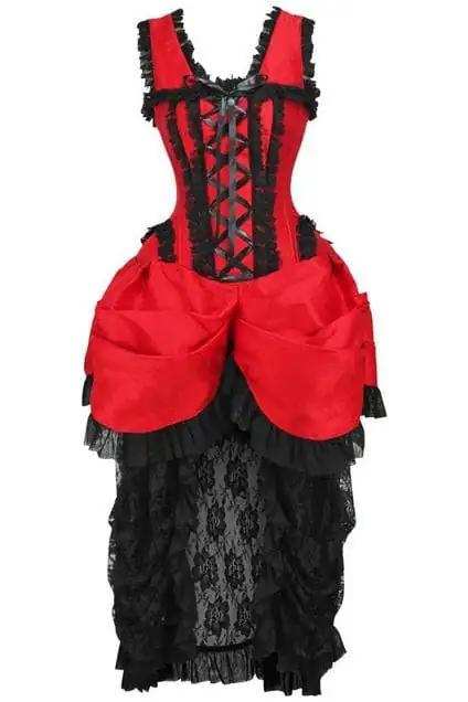 Daisy Corsets Top Drawer Steel Boned Red/Black Lace Victorian Bustle Corset Dress - Daisy Corsets - Flyclothing LLC