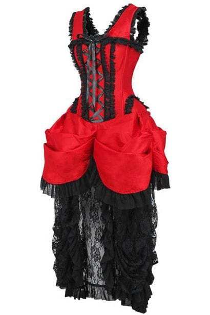 Daisy Corsets Top Drawer Steel Boned Red/Black Lace Victorian Bustle Corset Dress - Daisy Corsets - Flyclothing LLC