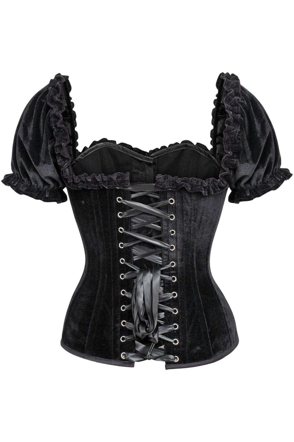 Daisy Corsets Top Drawer Steel Boned Black Velvet Overbust Corset w/Sleeves - Daisy Corsets - Flyclothing LLC