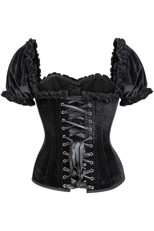 Daisy Corsets Top Drawer Steel Boned Black Velvet Overbust Corset w/Sleeves - Daisy Corsets - Flyclothing LLC