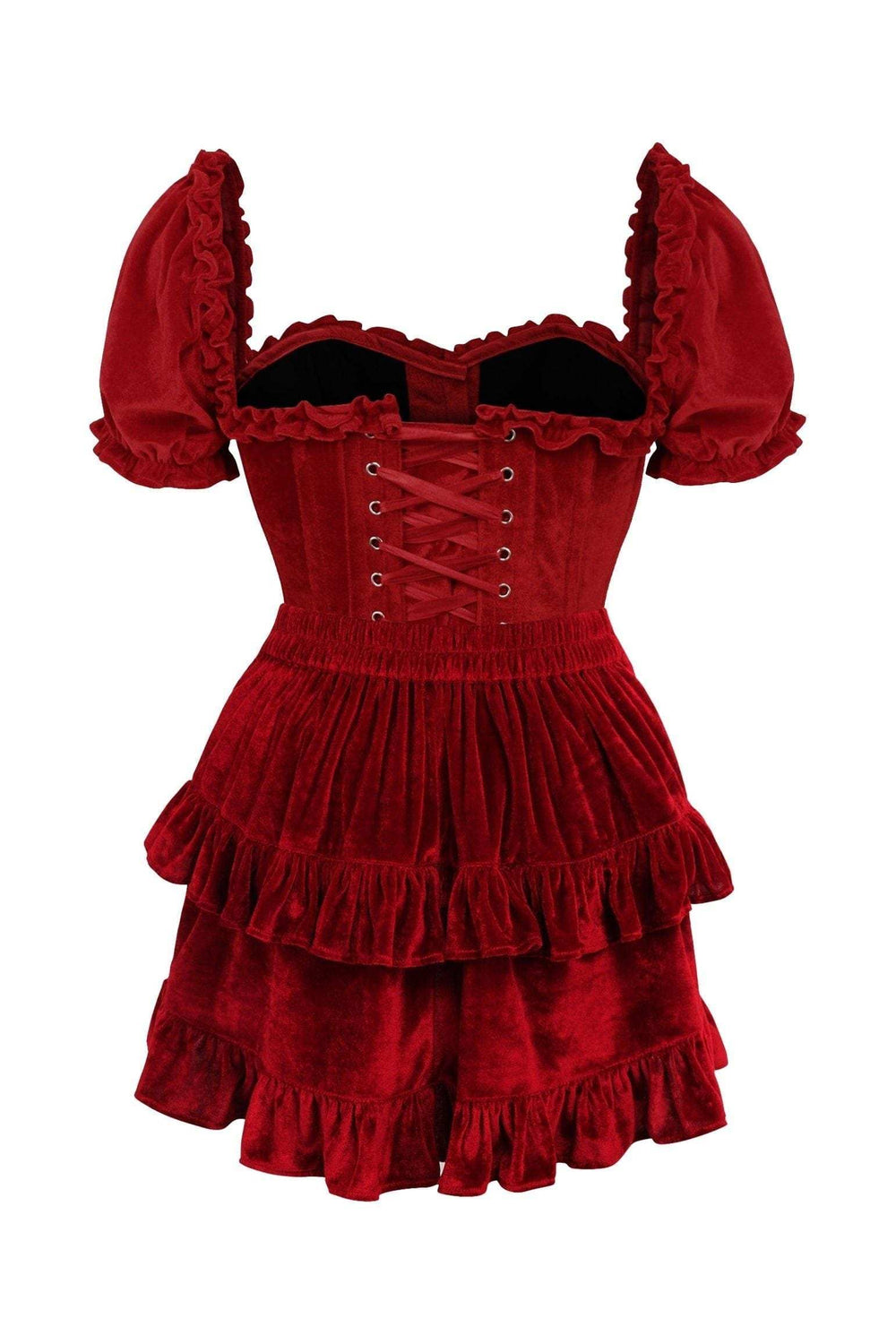 Daisy Corsets Top Drawer 2 PC Dark Red Velvet Steel Boned Corset w/sleeves & Skirt Set - Daisy Corsets - Flyclothing LLC