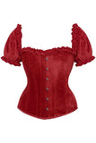 Daisy Corsets Top Drawer Steel Boned Dark Red Velvet Overbust Corset w/Sleeves - Daisy Corsets - Flyclothing LLC