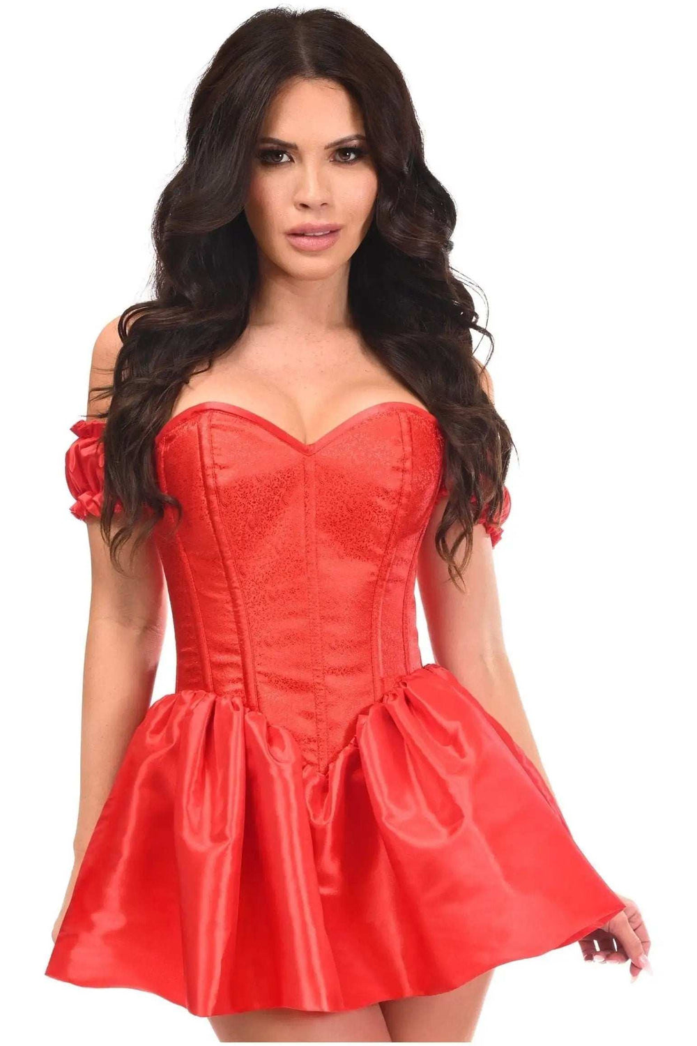 Daisy Corsets Top Drawer Steel Boned Red Brocade & Taffeta Corset Dress - Daisy Corsets - Flyclothing LLC