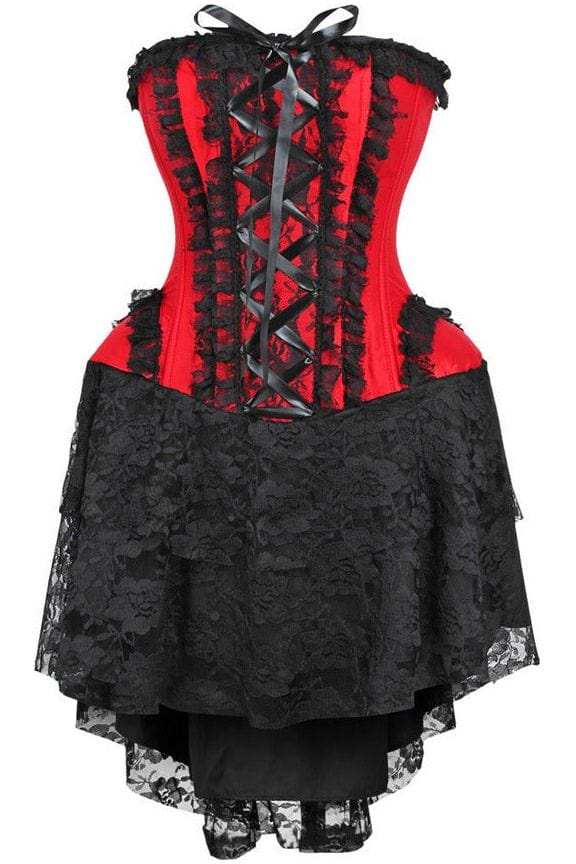 Daisy Corsets Top Drawer Steel Boned Strapless Red/Black Lace Victorian Corset Dress - Daisy Corsets - Flyclothing LLC
