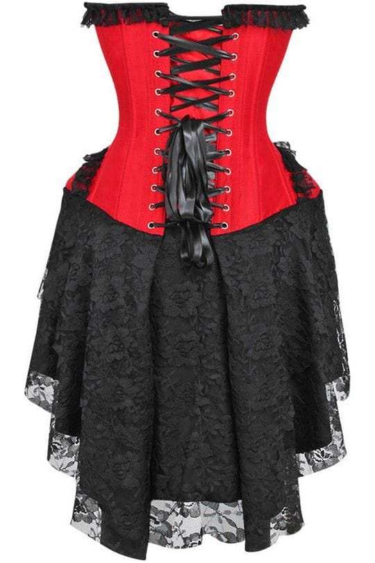 Daisy Corsets Top Drawer Steel Boned Strapless Red/Black Lace Victorian Corset Dress - Daisy Corsets - Flyclothing LLC