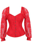Daisy Corsets Top Drawer Red w/Red Lace Steel Boned Long Sleeve Corset - Daisy Corsets - Flyclothing LLC