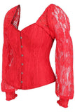 Daisy Corsets Top Drawer Red w/Red Lace Steel Boned Long Sleeve Corset - Daisy Corsets - Flyclothing LLC