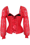 Daisy Corsets Top Drawer Red w/Red Lace Steel Boned Long Sleeve Corset - Daisy Corsets - Flyclothing LLC