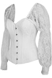 Daisy Corsets Top Drawer White w/White Lace Steel Boned Long Sleeve Corset - Daisy Corsets - Flyclothing LLC