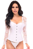 Daisy Corsets Top Drawer White w/White Lace Steel Boned Long Sleeve Corset - Daisy Corsets - Flyclothing LLC