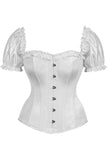 Daisy Corsets Top Drawer Steel Boned White Satin Overbust Corset w/Sleeves - Daisy Corsets - Flyclothing LLC