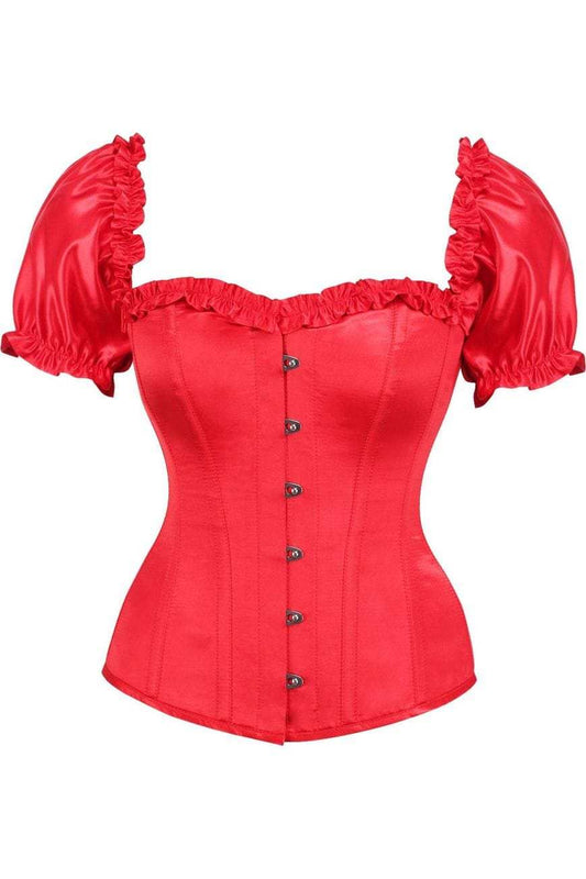 Daisy Corsets Top Drawer Steel Boned Red Satin Overbust Corset w/Sleeves - Daisy Corsets - Flyclothing LLC