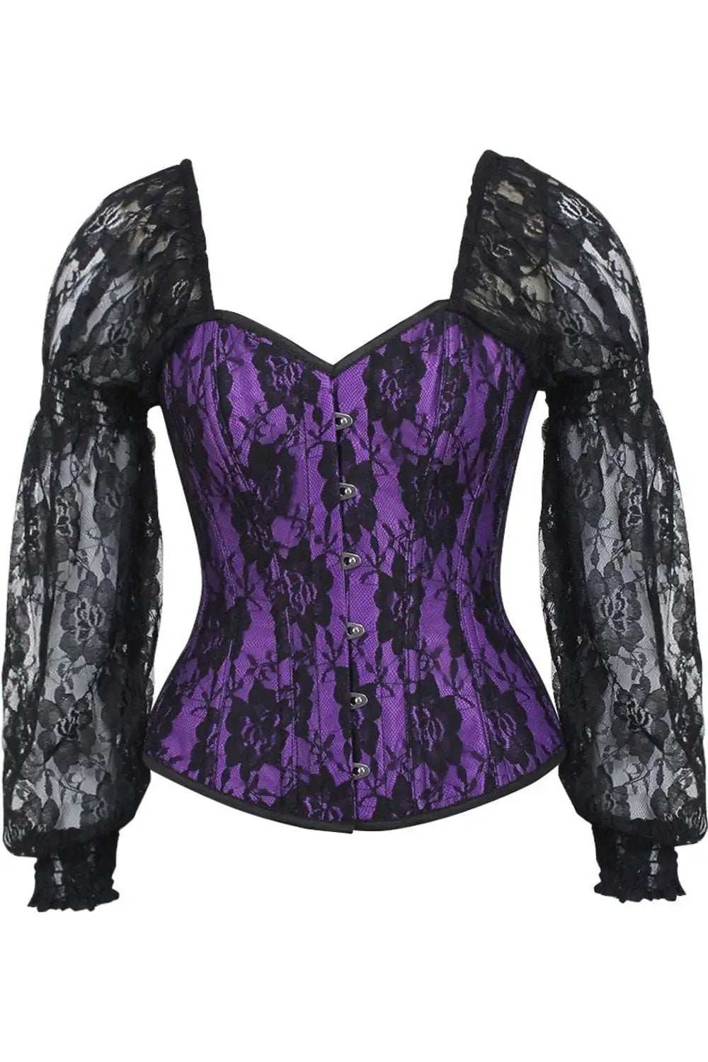 Daisy Corsets Top Drawer Purple w/Black Lace Steel Boned Long Sleeve Corset - Daisy Corsets - Flyclothing LLC