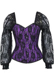 Daisy Corsets Top Drawer Purple w/Black Lace Steel Boned Long Sleeve Corset - Daisy Corsets - Flyclothing LLC