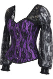 Daisy Corsets Top Drawer Purple w/Black Lace Steel Boned Long Sleeve Corset - Daisy Corsets - Flyclothing LLC