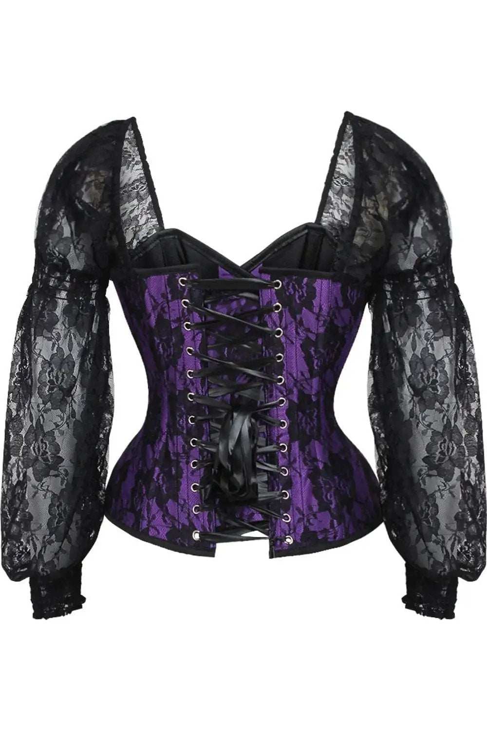 Daisy Corsets Top Drawer Purple w/Black Lace Steel Boned Long Sleeve Corset - Daisy Corsets - Flyclothing LLC