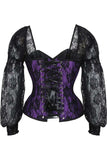 Daisy Corsets Top Drawer Purple w/Black Lace Steel Boned Long Sleeve Corset - Daisy Corsets - Flyclothing LLC